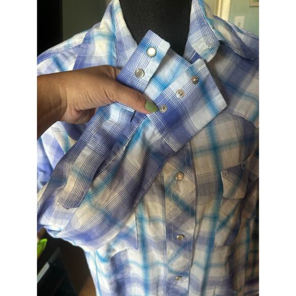 Wrangler Long Sleeve Pearl Snap Western Shirt – Purple/Blue Plaid - Picture 5 of 8